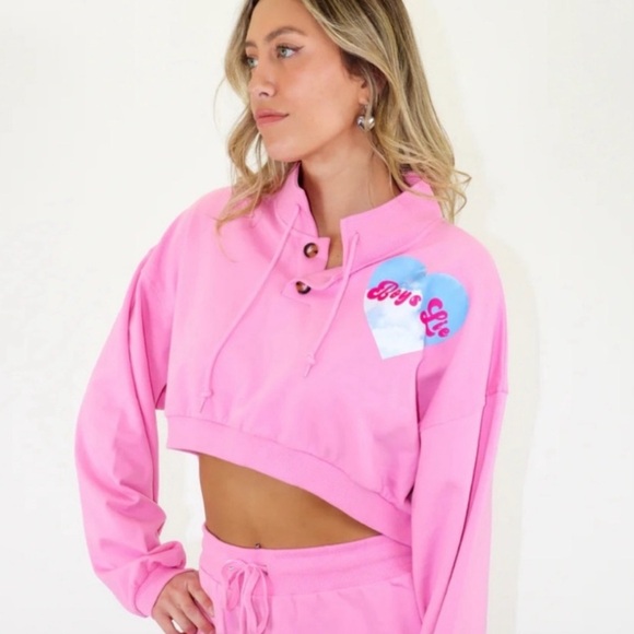 Boys Lie pink cropped sweatshirt sz S/M - Picture 1 of 3